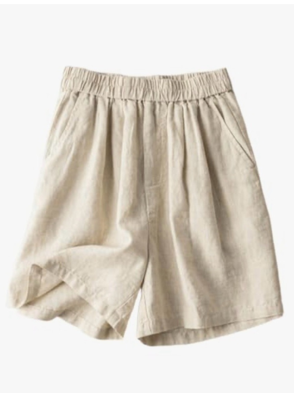 Light Beige Women’s Linen Blend Elastic-Waist Shorts